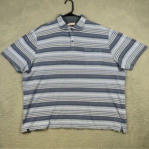 JOHNNIE-O Hangin' Out Men's Light Blue / Navy Stripe Polo, linen blend - Size XL